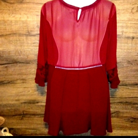 B Sharp Mini Dress Size Small Red Bohemian Keyhole Cutout Nwot - Picture 6 of 13